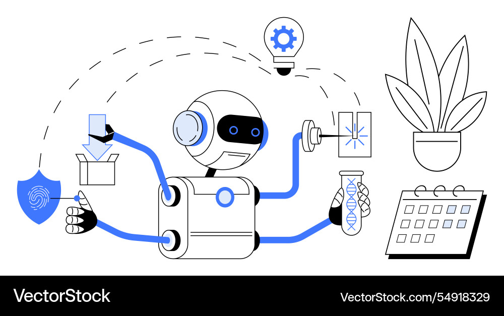 Robot managing tasks simultaneously including Robot managing tasks simultaneously including Vector Image