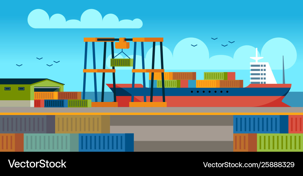 Ships in dock loading containers on cargo ship Ships in dock loading containers on cargo ship vector image