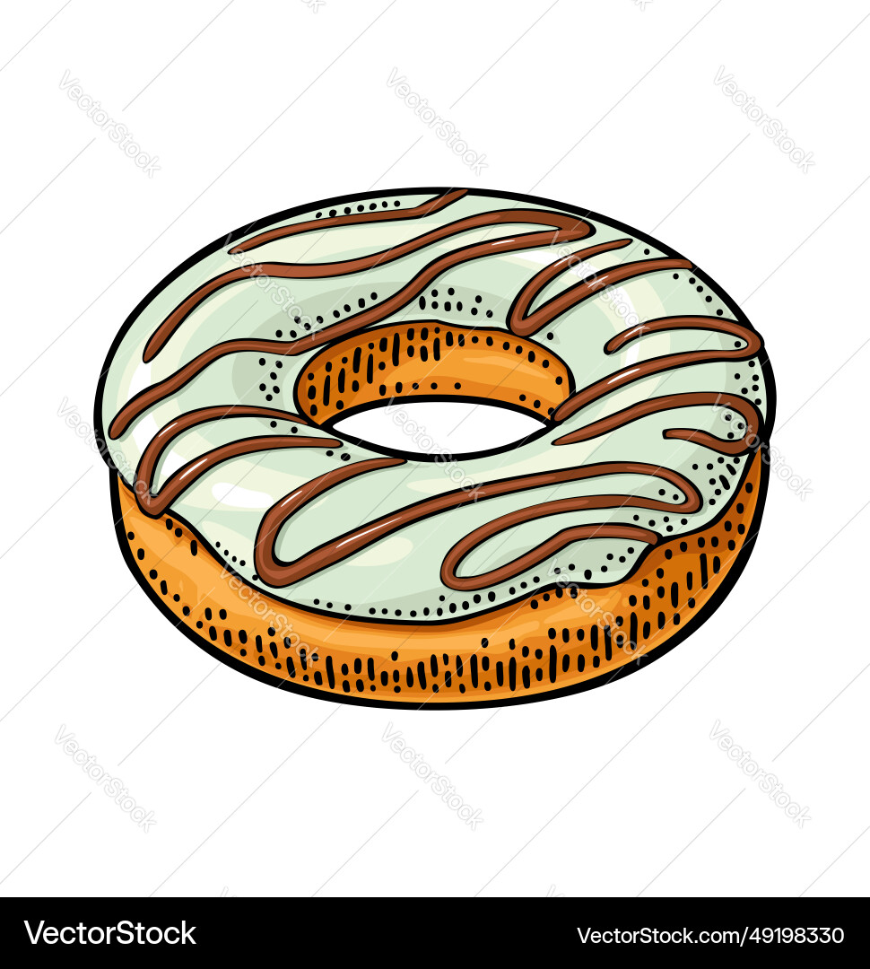 Donut with white icing and brown stripes vector image