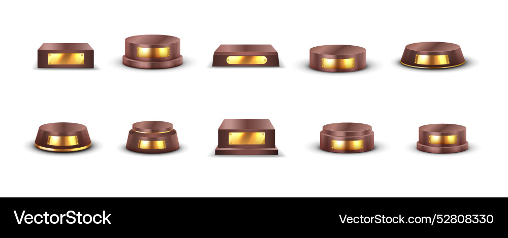 Empty podiums with mockup metal nameplates images Vector Image