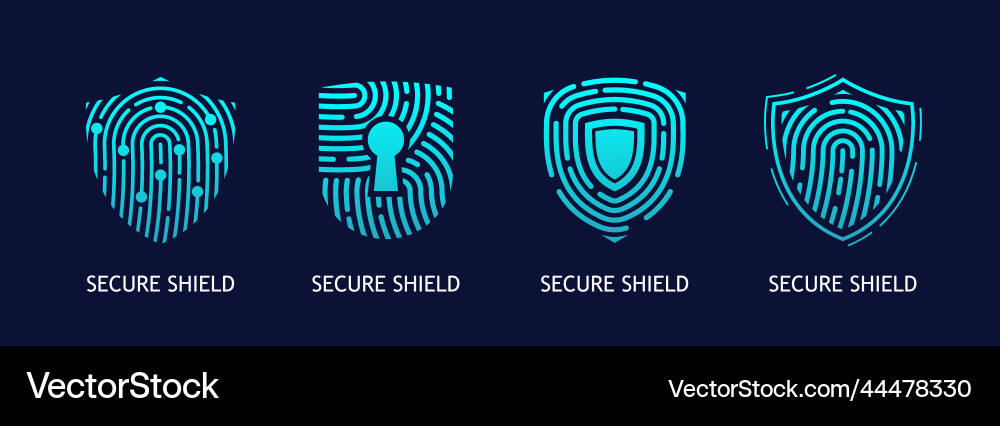 Secure Shield & Fingerprint Icons Vector Image