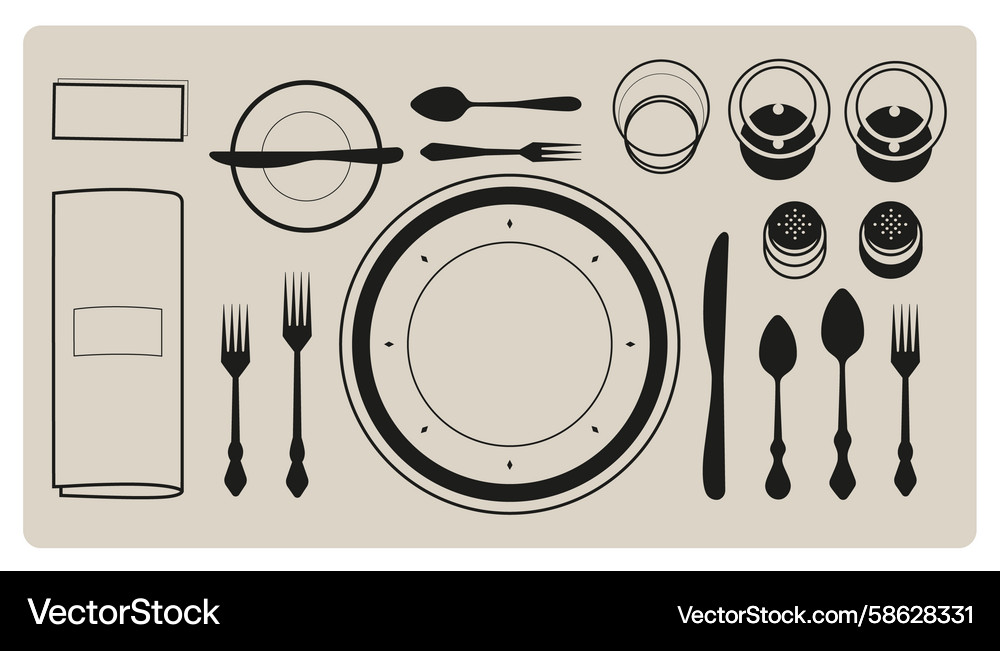 Casual and informal table setting guide Vector Image