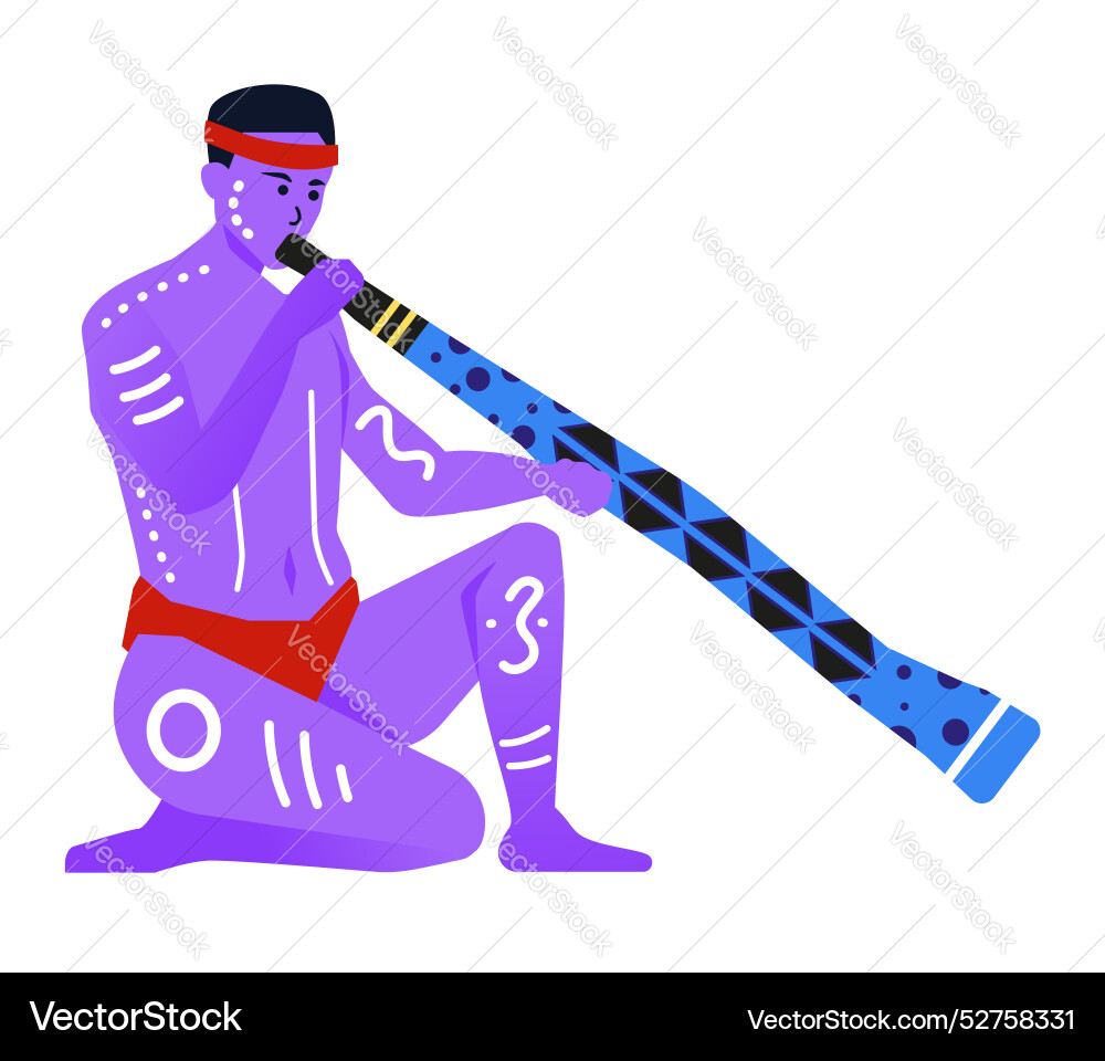 Native with didgeridoo - modern flat design style Native with didgeridoo - modern flat design style vector image