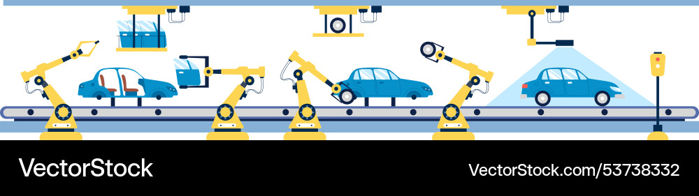 Car factory automatic assembly line with robotic Vector Image