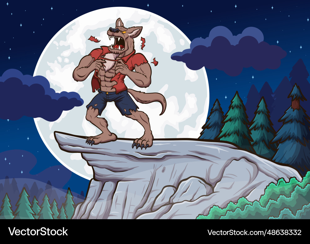 Howling werewolf during full moon – Royalty-Free Vector | VectorStock, image size:1000x787