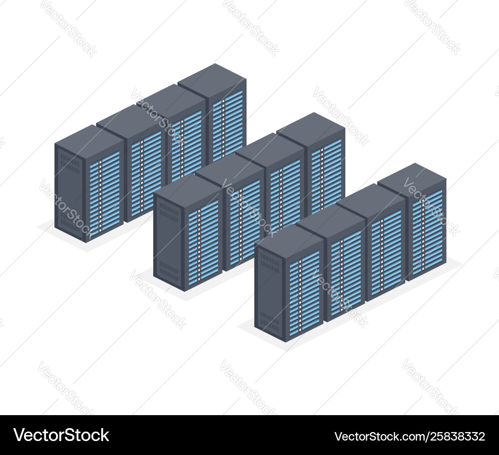 Isometric server room and big data processing Isometric server room and big data processing vector image
