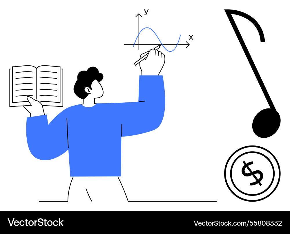 Learning concept with graph book music note Learning concept with graph book music note vector image