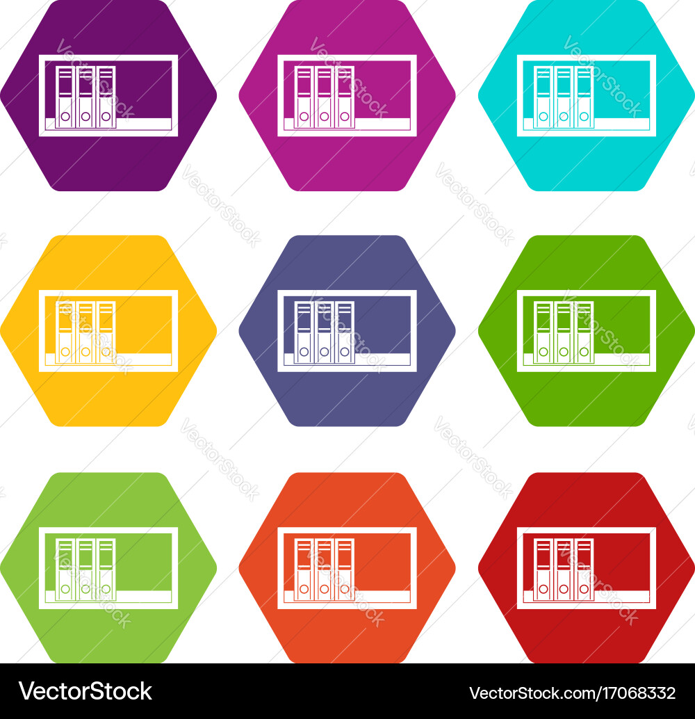 Office folders on the shelf icon set color Vector Image