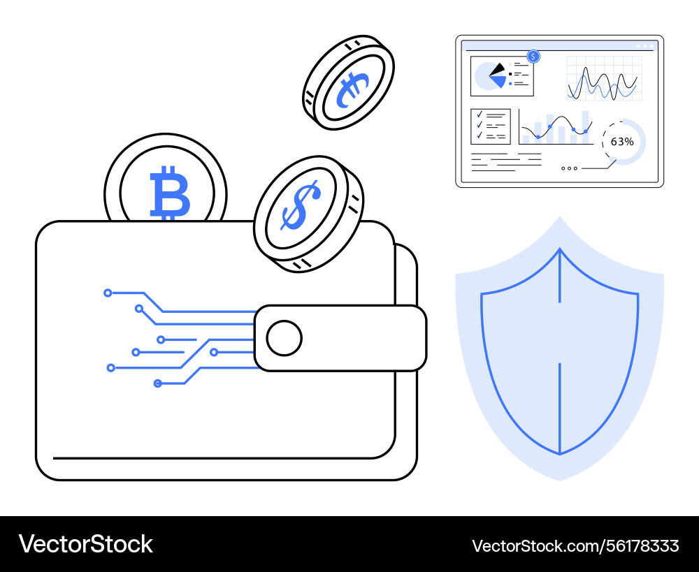 Digital wallet with cryptocurrency data analytics Digital wallet with cryptocurrency data analytics vector image