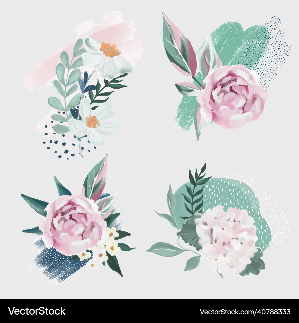 Floral Set with Abstract Elements vector image