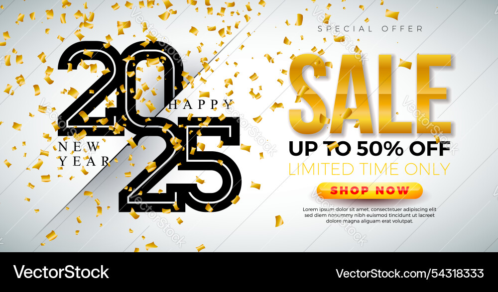 Happy new year sale 2025 design with typography Happy new year sale 2025 design with typography vector image