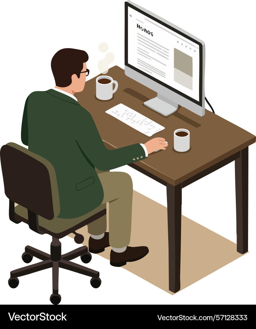 Man working on computer at office desk Vector Image