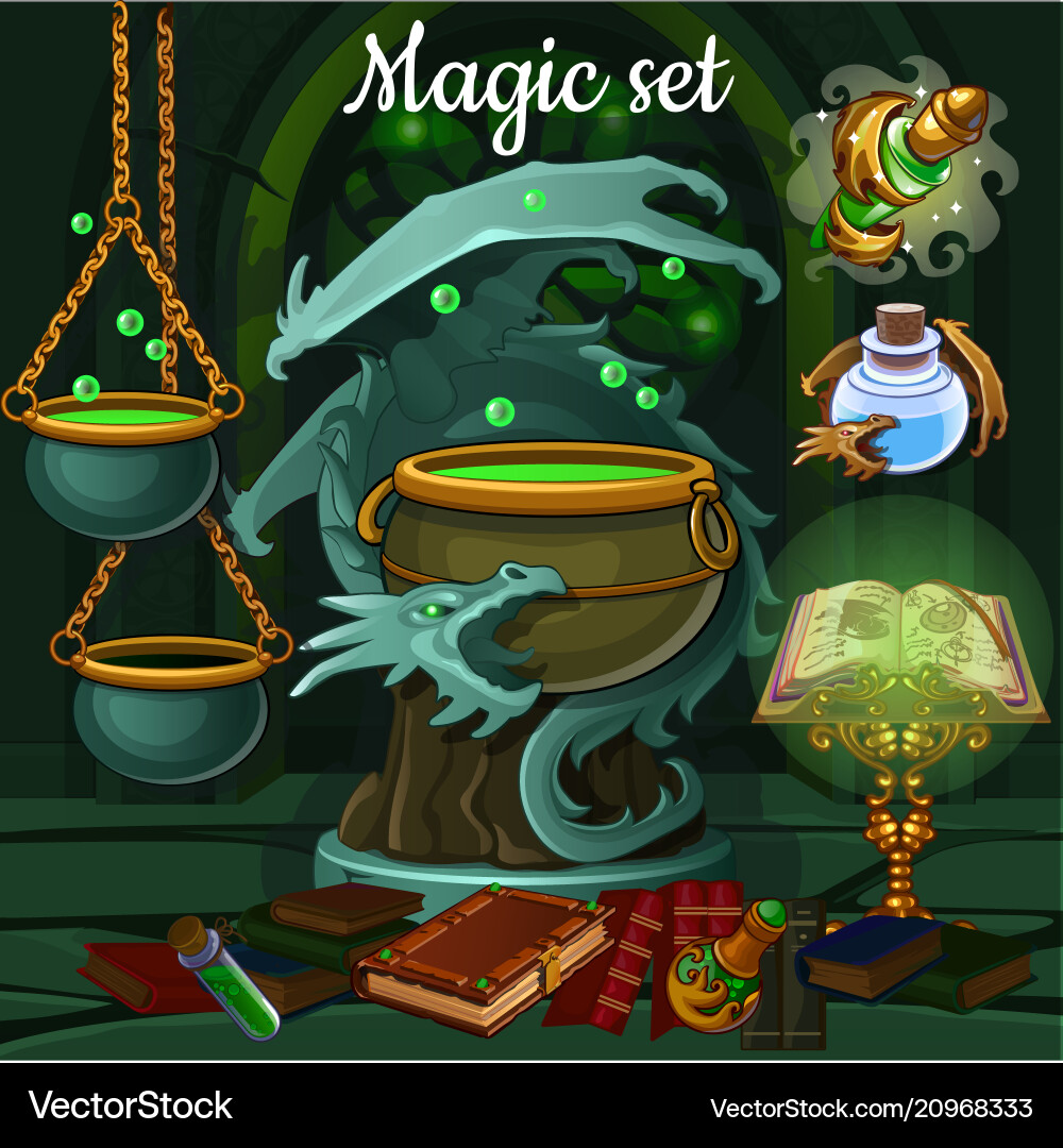 Set of objects for witchcraft vector image