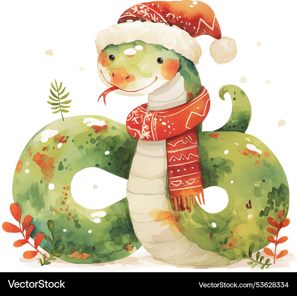 A green snake wearing red scarf and hat A green snake wearing red scarf and hat vector image