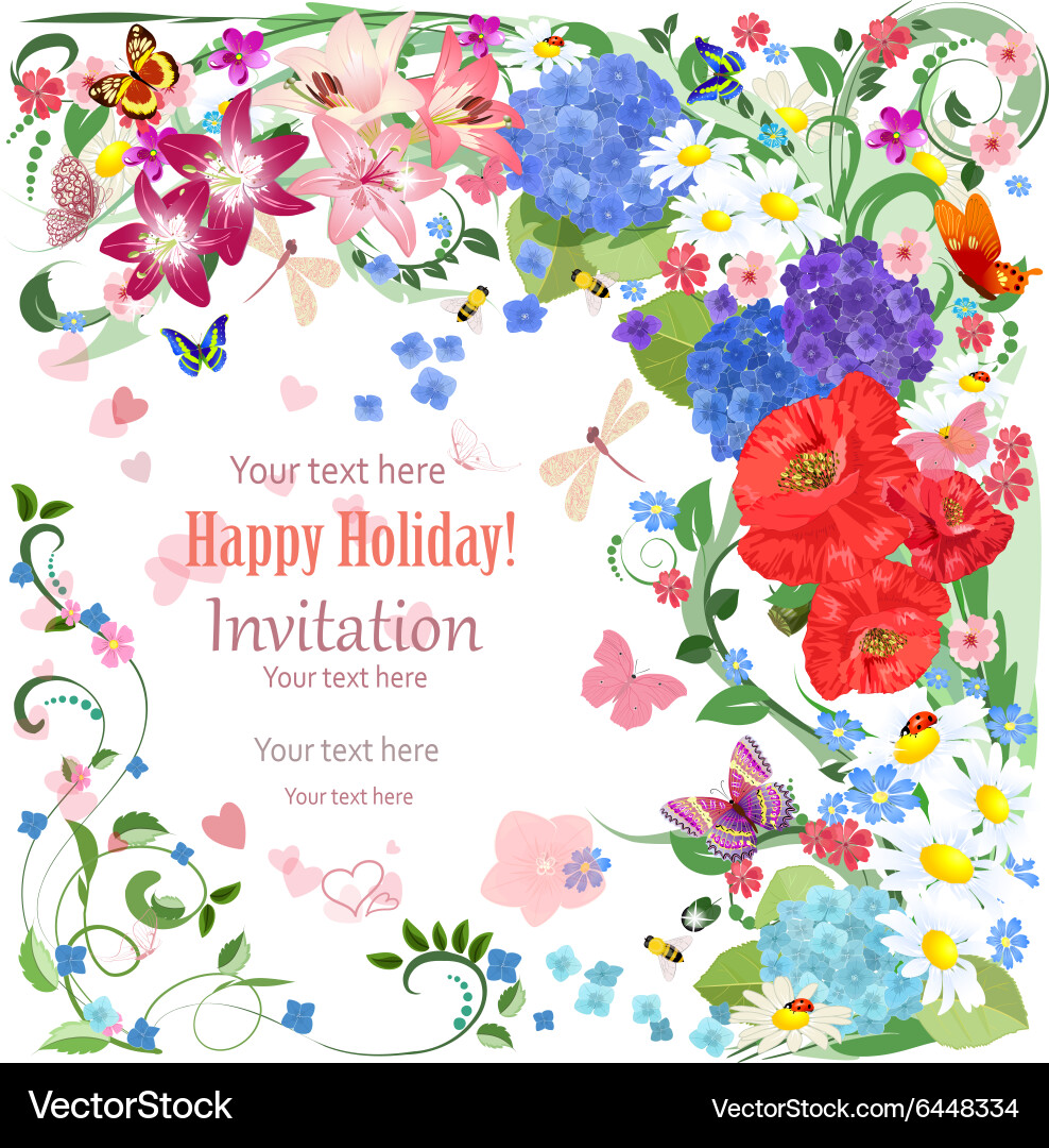 Lovely invitation card with beautiful flowers Vector Image
