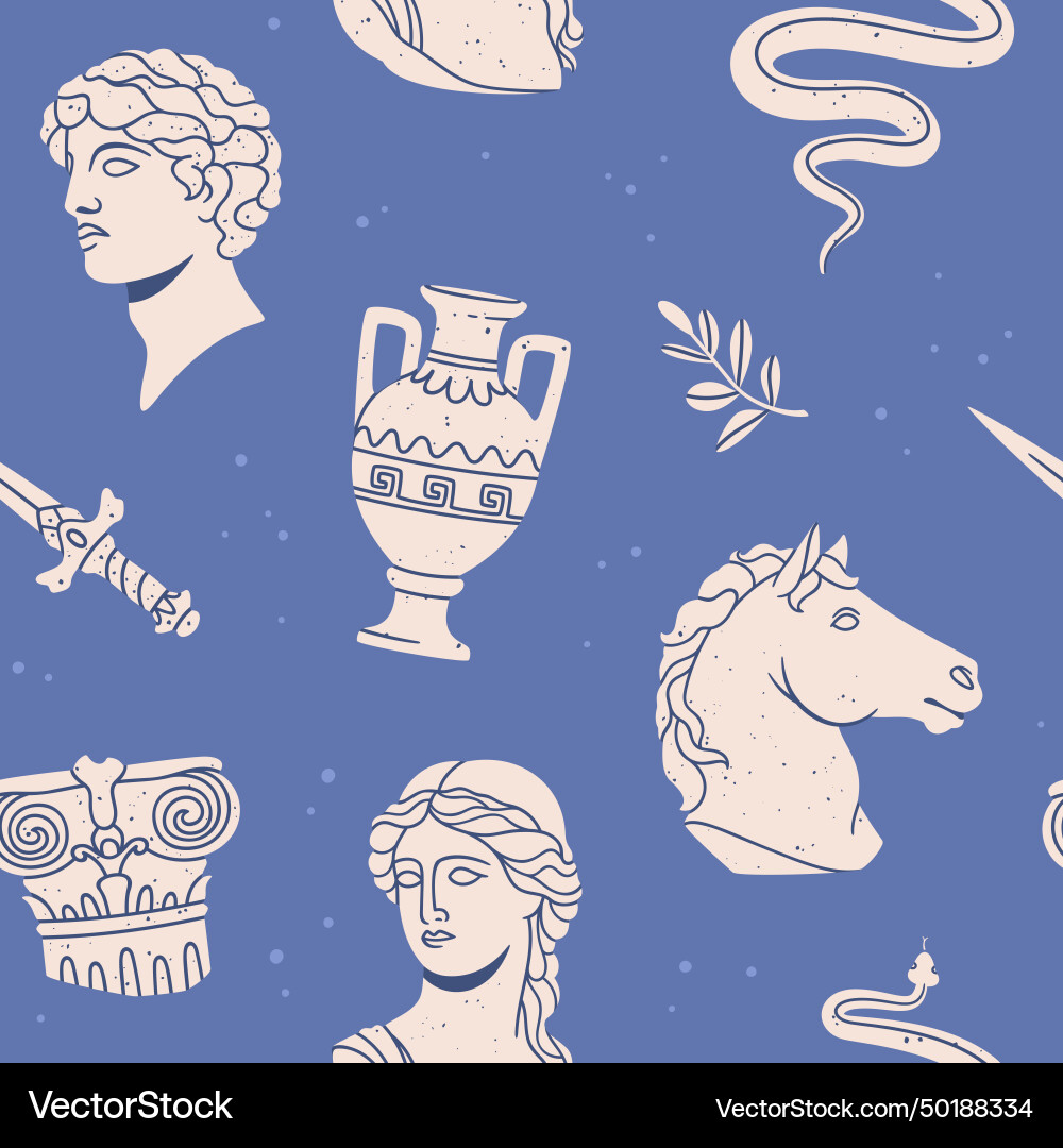 Seamless pattern ancient sculptures background Seamless pattern ancient sculptures background vector image
