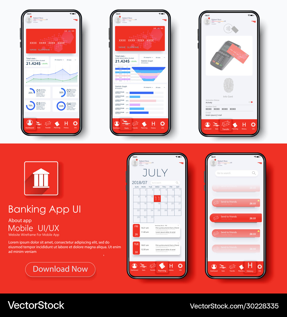 Banking App UI Kit - Mobile Interface vector image