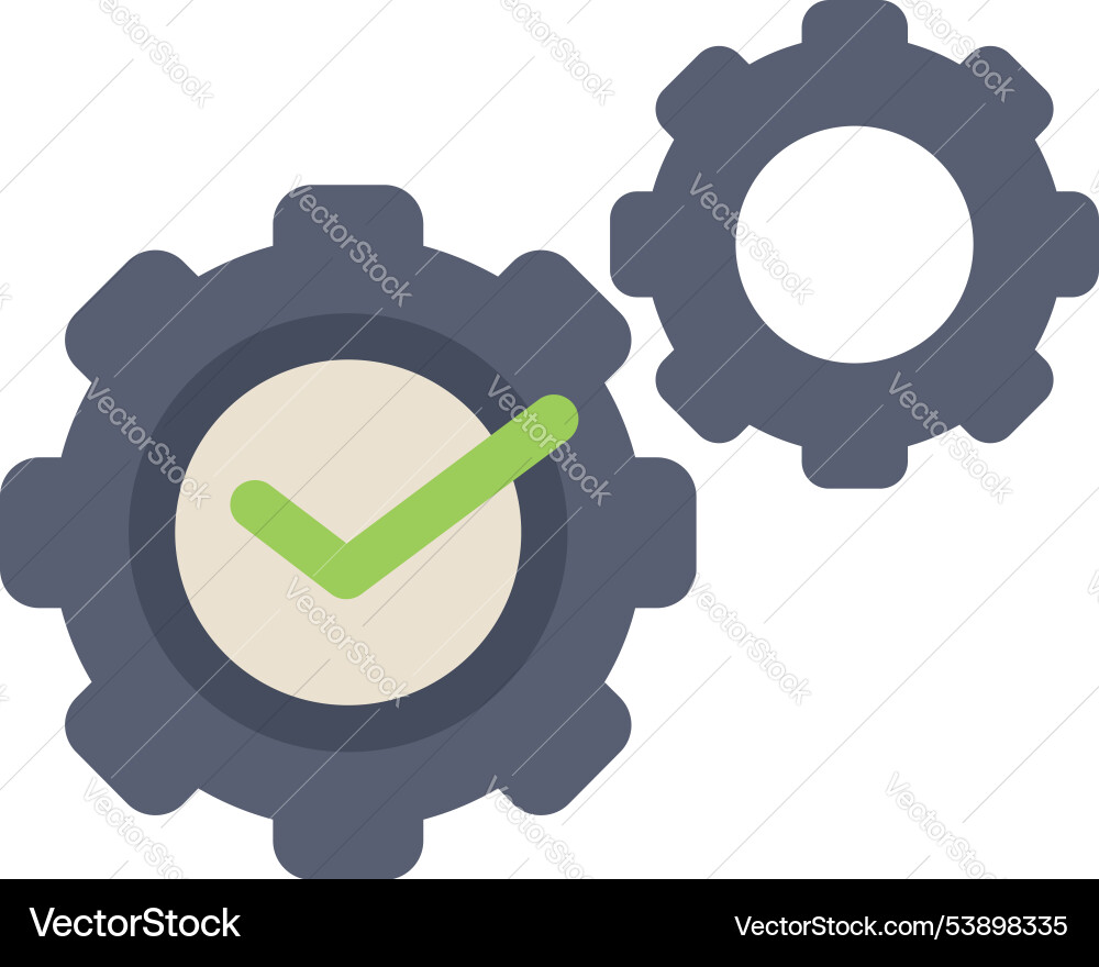 Gears rotating with check mark showing completion Gears rotating with check mark showing completion vector image