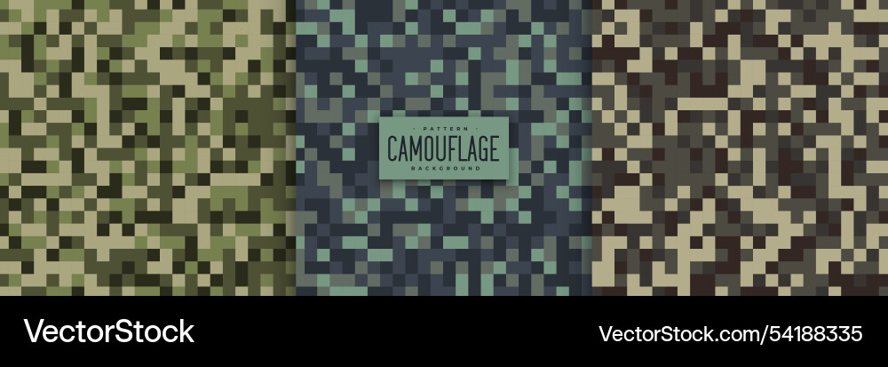 Pixel style camouflage pattern texture design set Vector Image