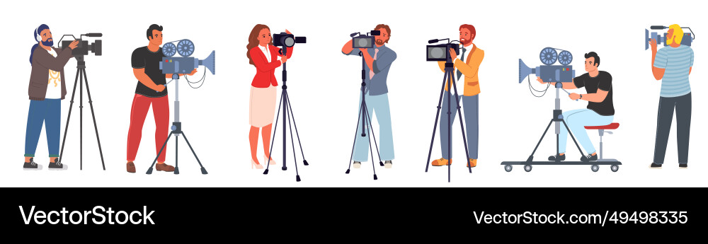 Videographer Personen Charaktere mit Kamera Videographer Personen Charaktere mit Kamera vektorbild
