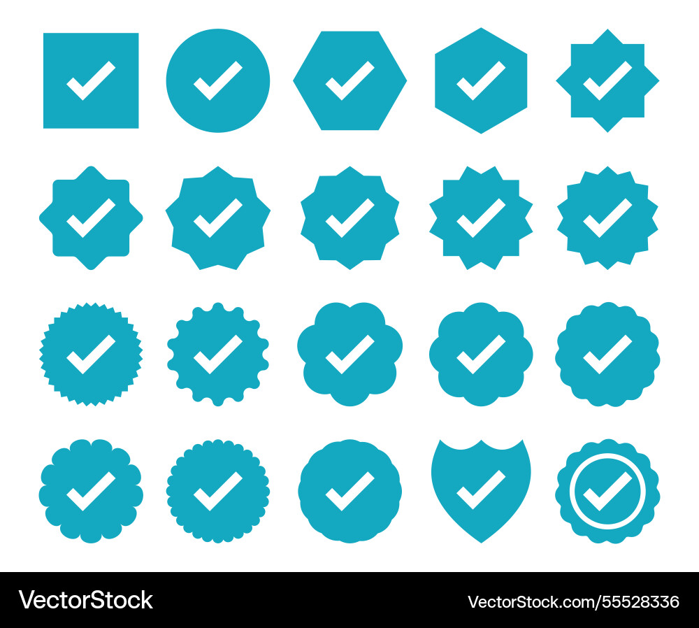 Blue check marks icons set account verification Vector Image