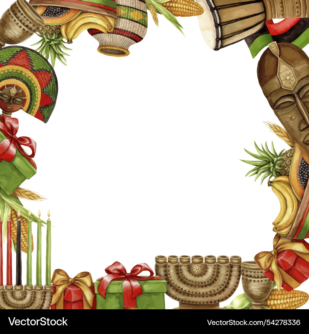 Kwanzaa square frame of african unity flag kinara Kwanzaa square frame of african unity flag kinara vector image