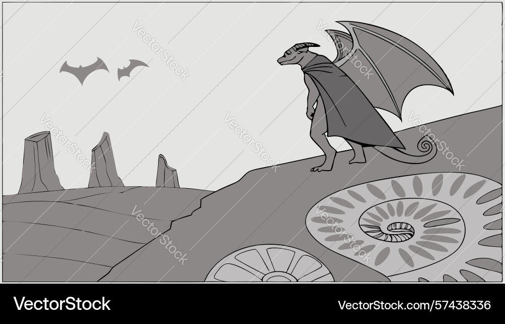 Mythical creature with fossil and mountains vector image