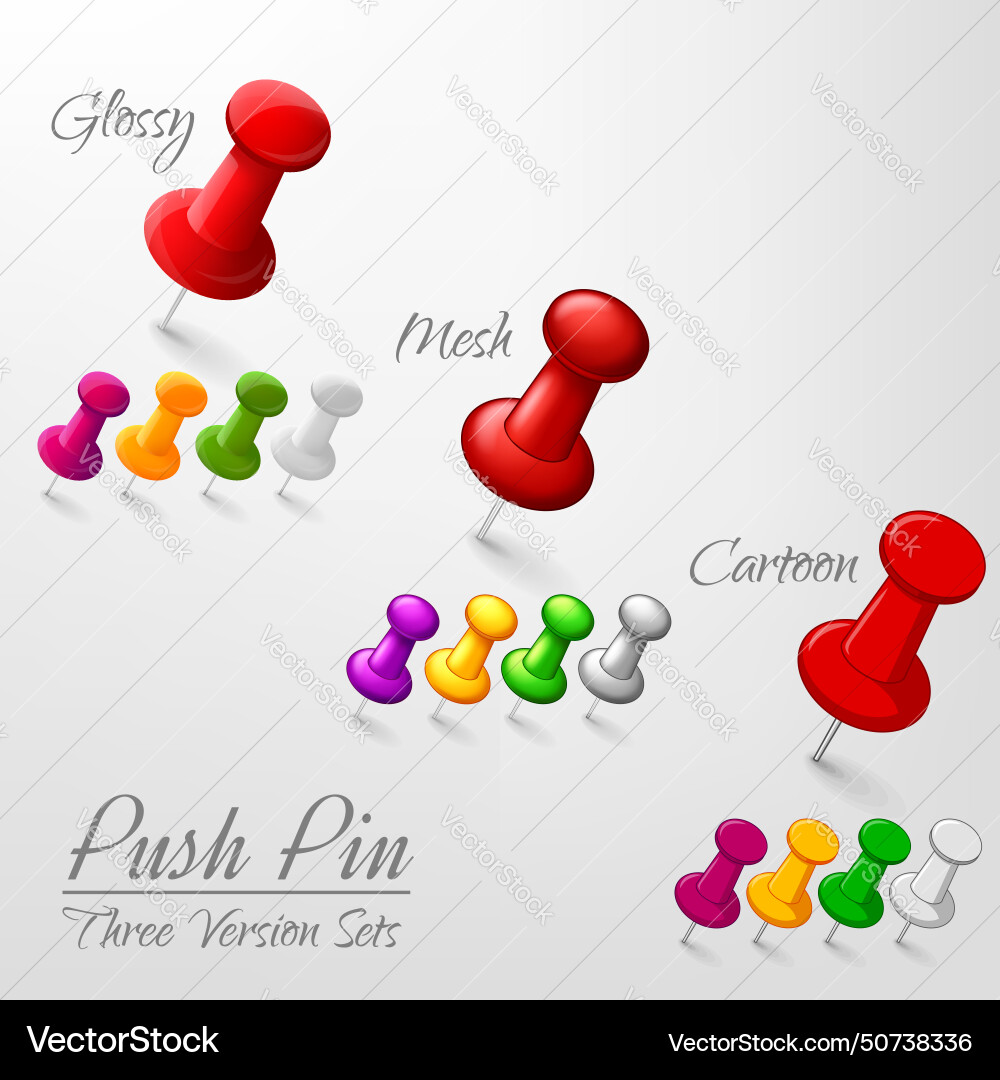 Set of push pins in different versions Vector Image