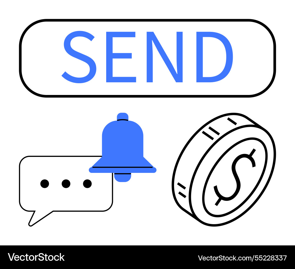 Digital transaction concept with send button Digital transaction concept with send button Vector Image