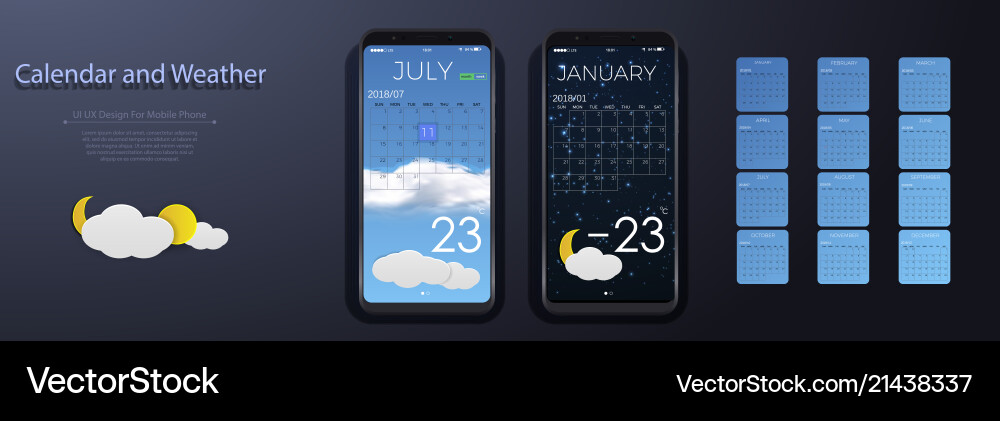 Ui elements weather and calendar user interface vector image