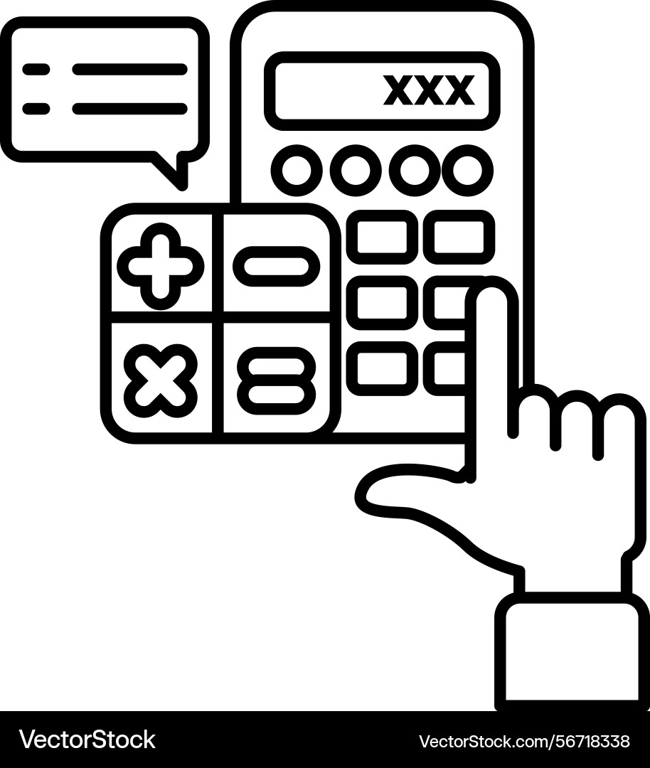 A calculator with hand pointing to the number Vector Image