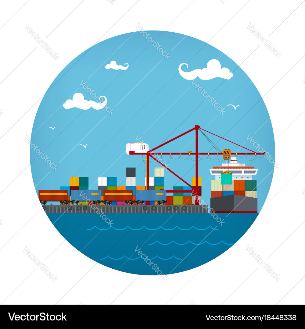 Frachtcontainerschiff am Hafen Vektorbild
