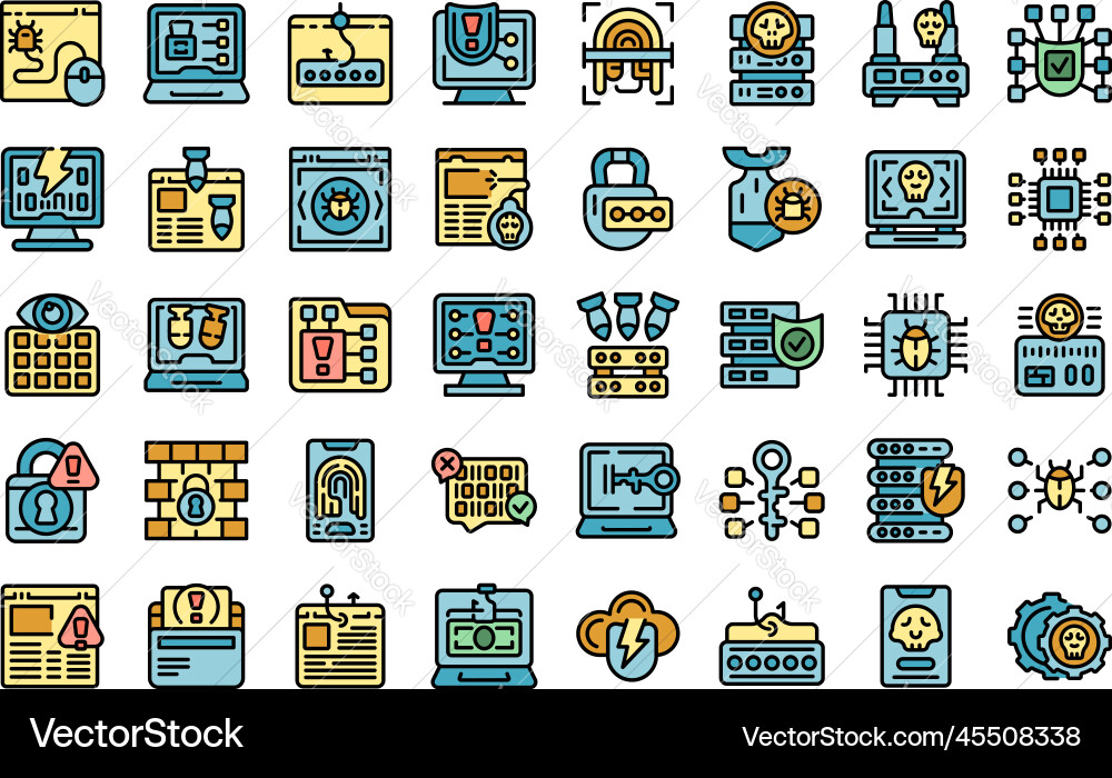 Hacker attack icons set flat Vector Image