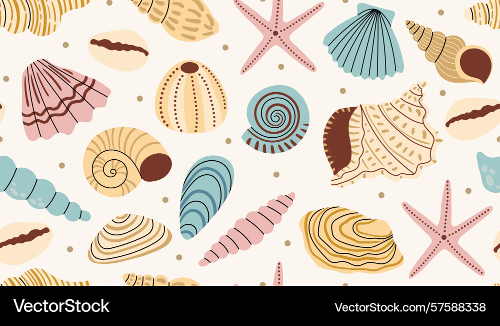 Nautical seamless pattern with seashell starfish Vector Image