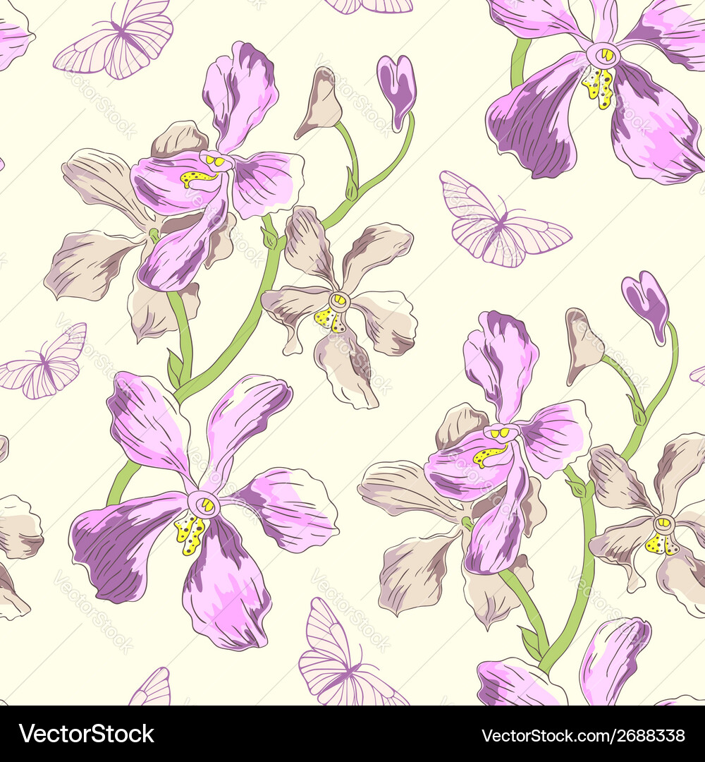 Seamless pattern with orchids Vector Image