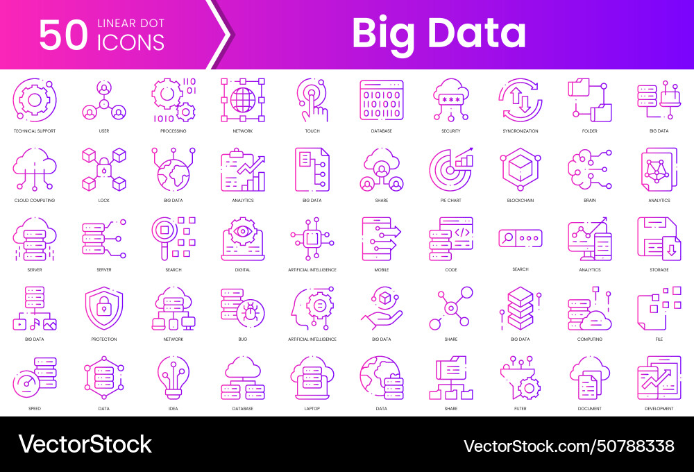 Set of big data icons gradient style icon bundle vector image