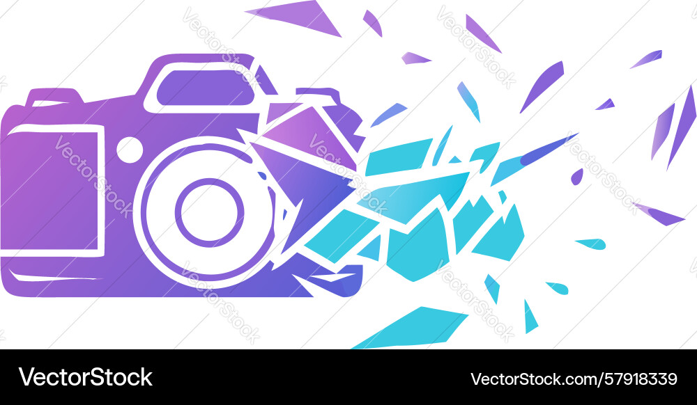 Digital camera breaking into colorful shards Vector Image