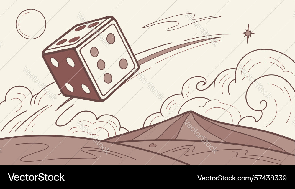 Dynamic rolling dice in simple landscape design vector image
