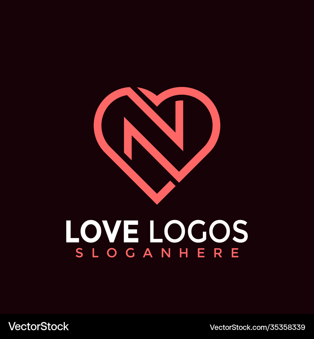 Modern N Heart Logo - Initial Letter – Royalty-Free Vector | VectorStock, image size:1000x1080