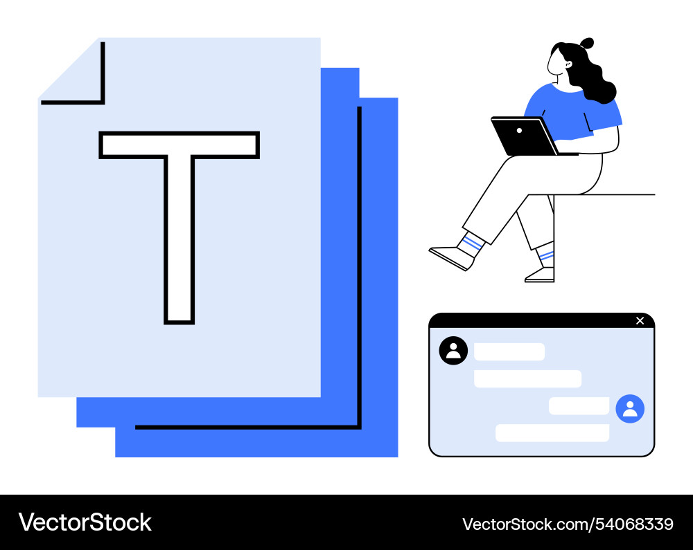 Remote work setup with texting on laptop document Remote work setup with texting on laptop document Vector Image