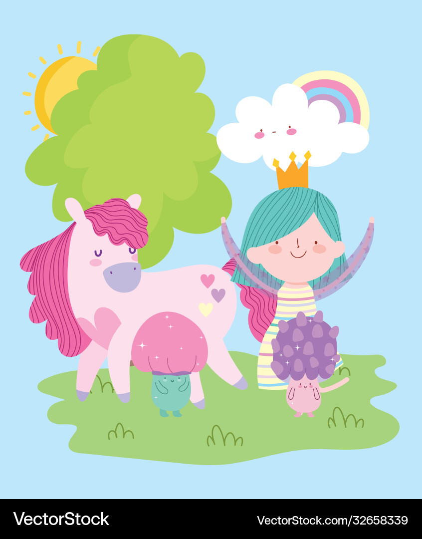 Süße kleine Fee Prinzessin mit magischem Einhorn Süße kleine Fee Prinzessin mit magischem Einhorn vektorbild