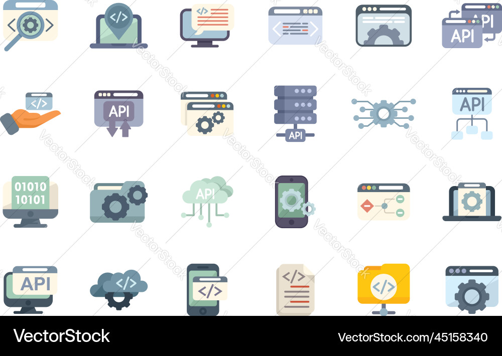 Api icons set flat code develop Api icons set flat code develop vector image