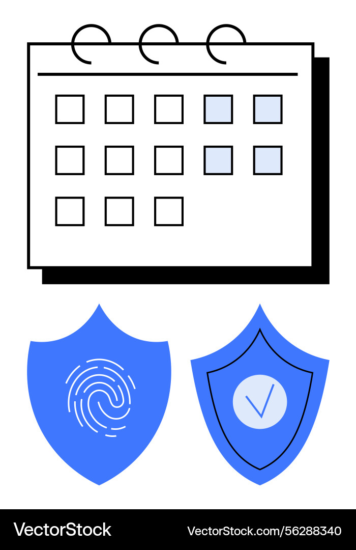 Calendar with security shields emphasizing Calendar with security shields emphasizing vector image