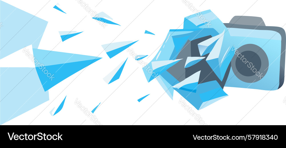 Camera exploding into geometric fragments design Vector Image