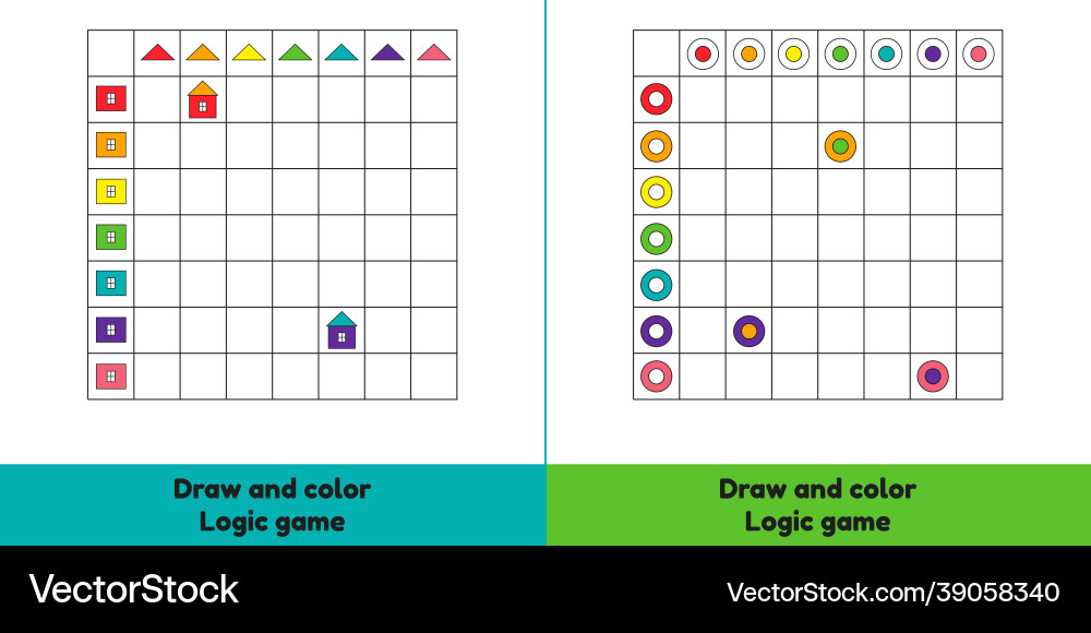 Draw and color logic game circle worksheet vector image