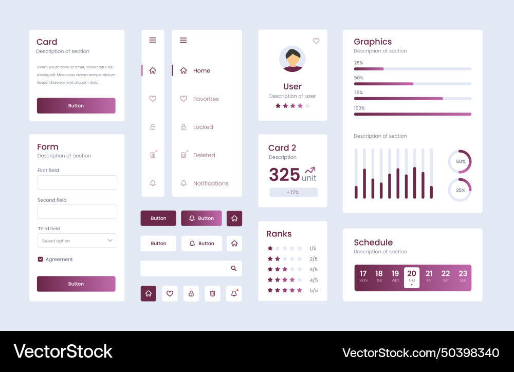 Light collection of gradient ui ux elements vector image