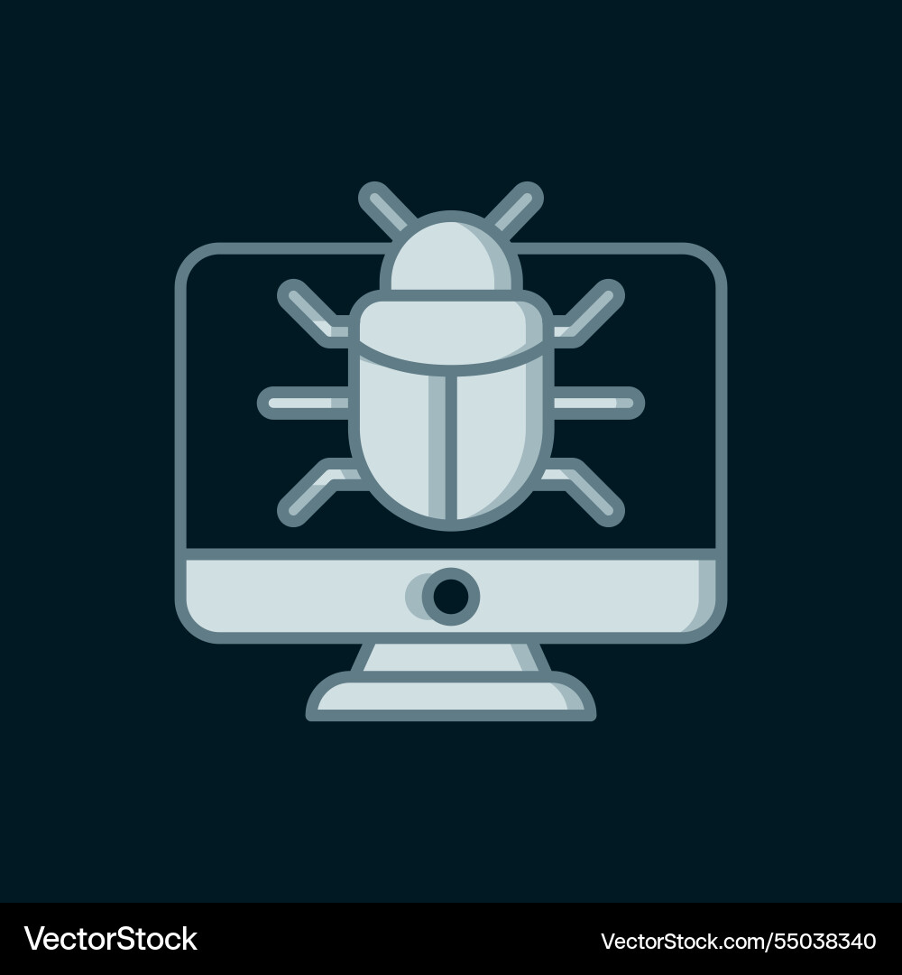 Line system bug on monitor icon isolated black Line system bug on monitor icon isolated black vector image