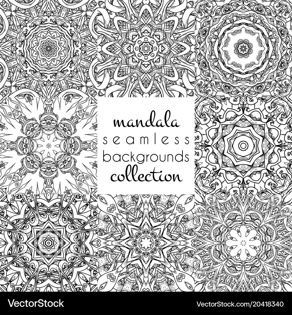 Set of seamless patterns in mandala style vector image