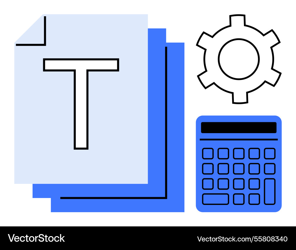 Text document calculator and gear representing Text document calculator and gear representing vector image