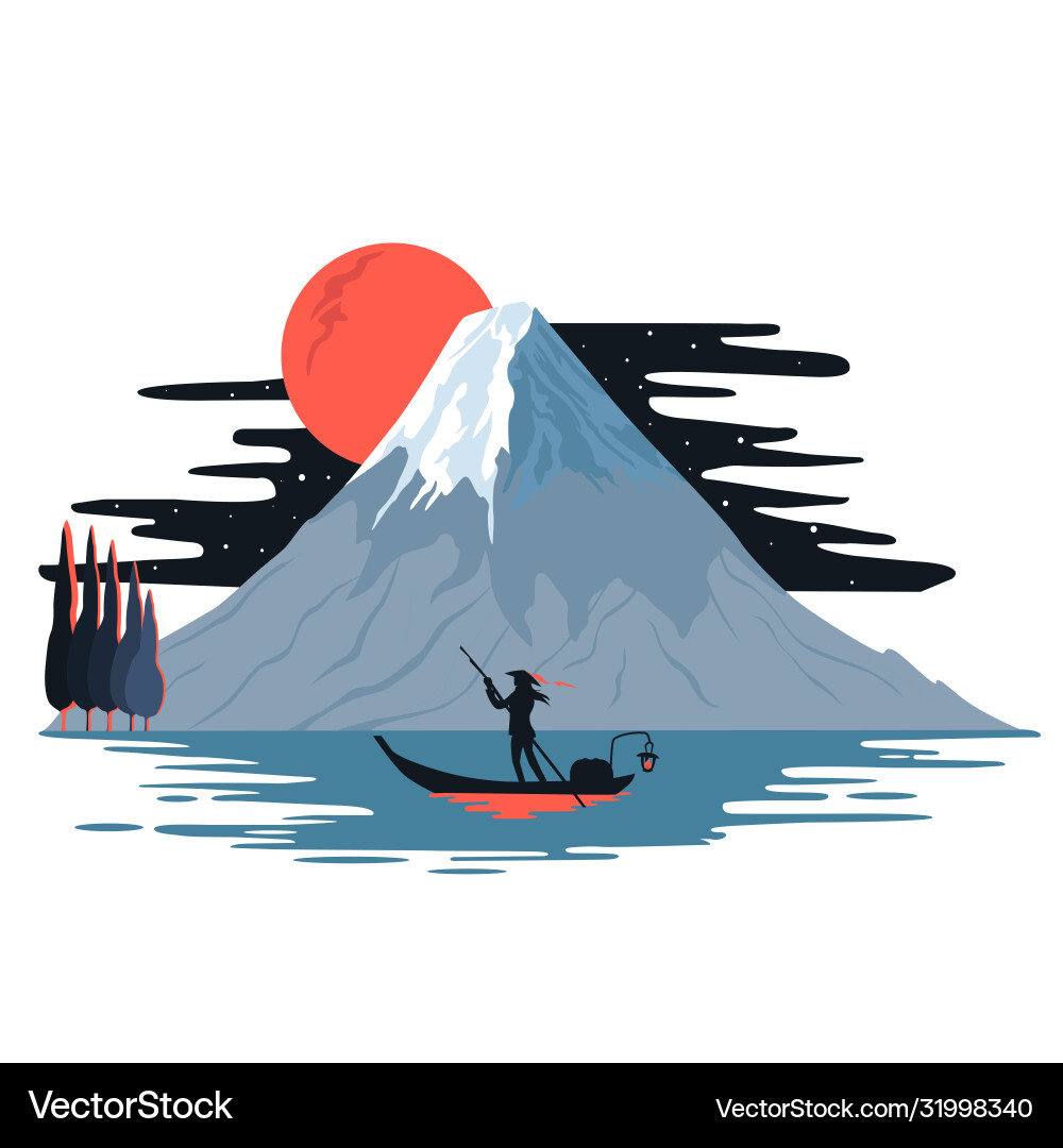 View mountain fuji color flat cartoon Vector Image